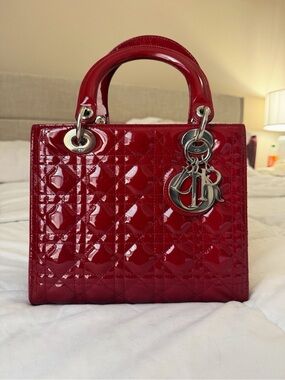Lady Dior Bag Cannage Quilt Patent Medium